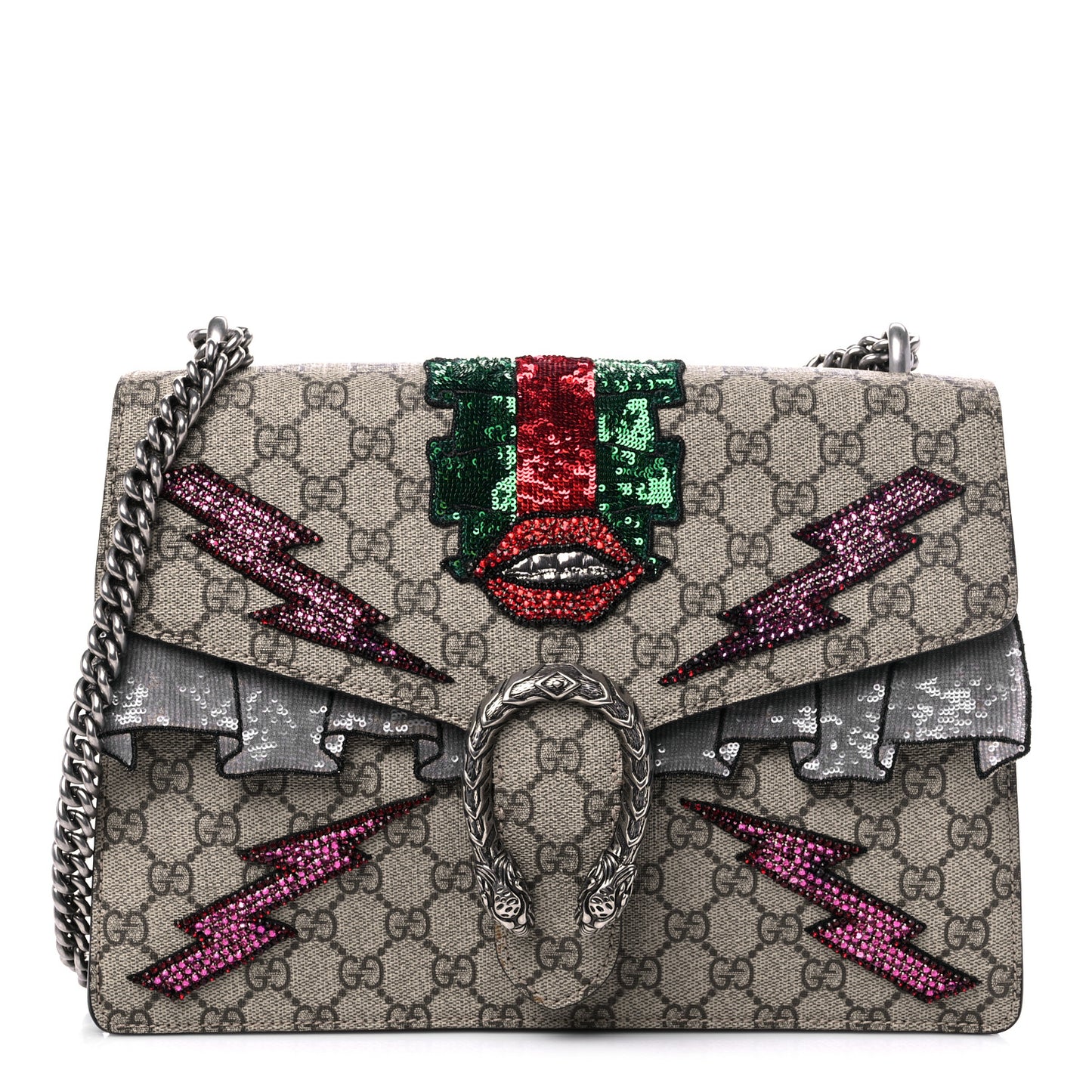 GG Supreme Monogram Lightning Embroidered Medium Dionysus Shoulder Bag Beige