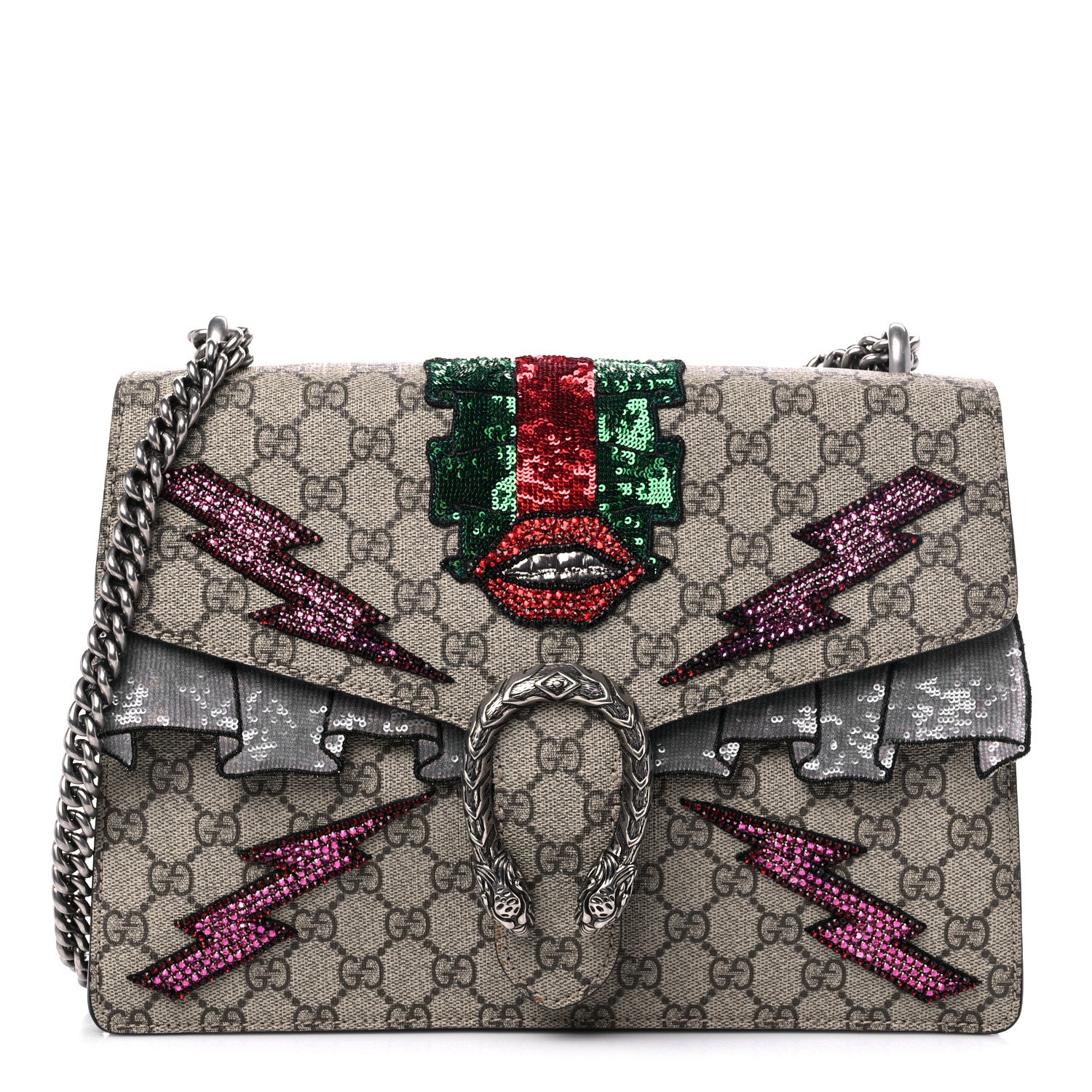 Gucci GG Supreme Monogram Lightning Embroidered Medium Dionysus Shoulder Bag Beige 1 of 13