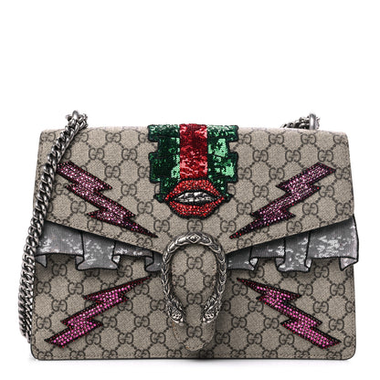 Gucci GG Supreme Monogram Lightning Embroidered Medium Dionysus Shoulder Bag Beige 1 of 13