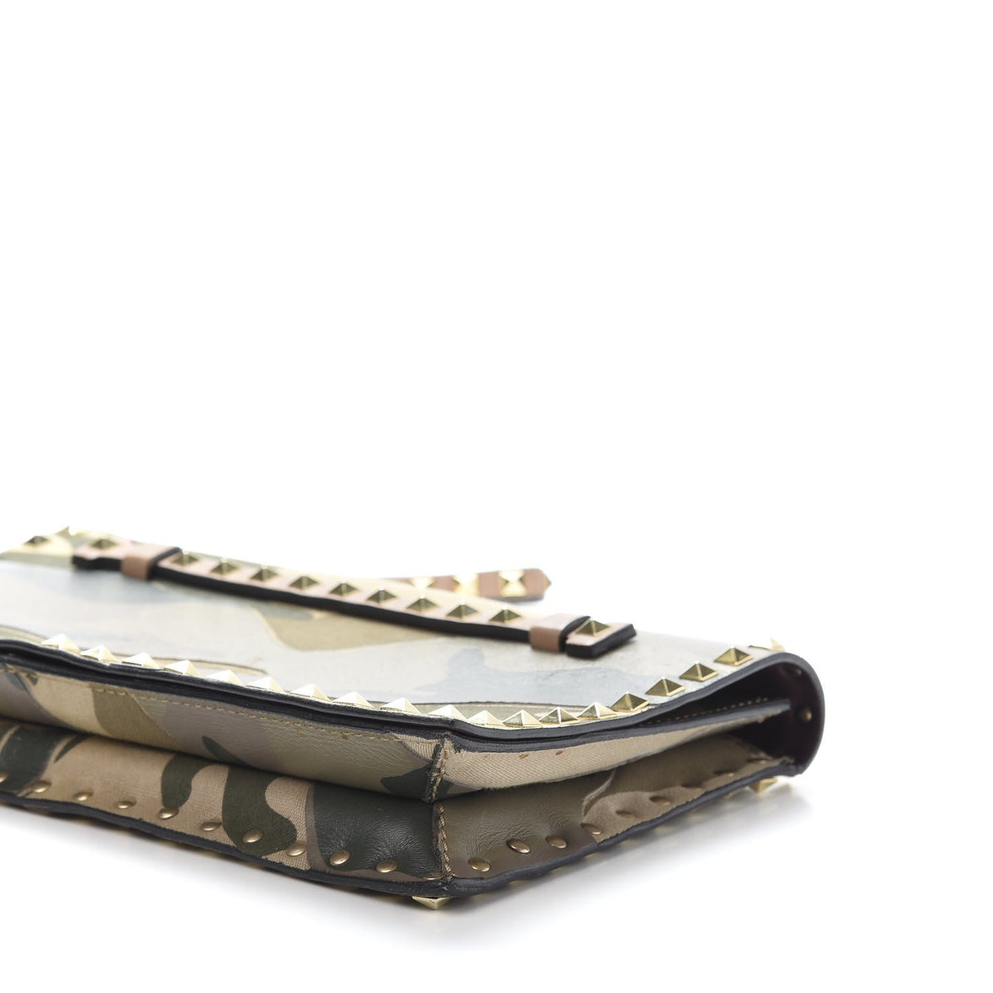Nappa Canvas Camouflage Rockstud Wristlet Clutch Multicolor