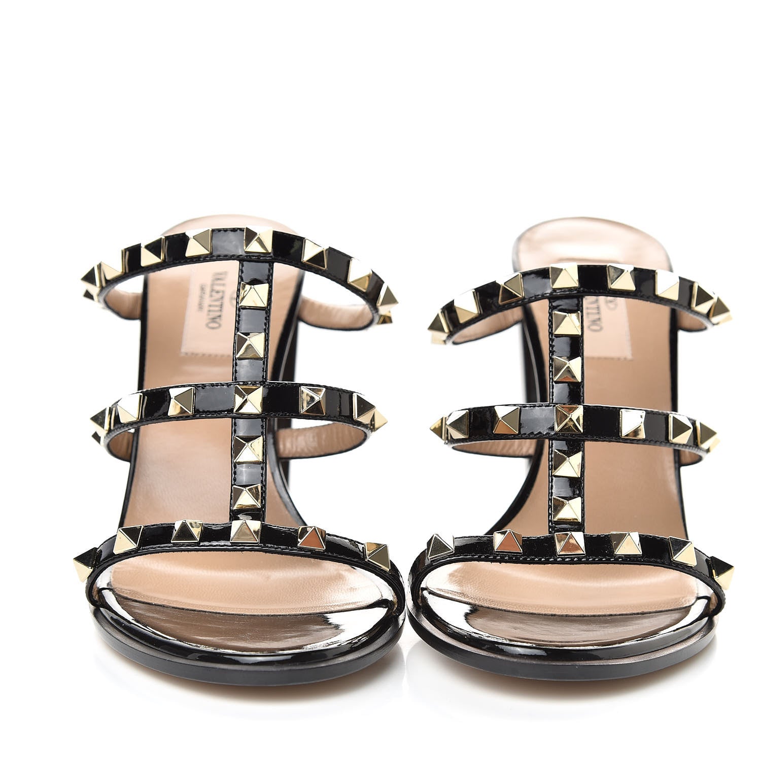 Valentino Garavani Patent Rockstud 90mm Caged Slide Sandals 38.5 Black 2 of 9