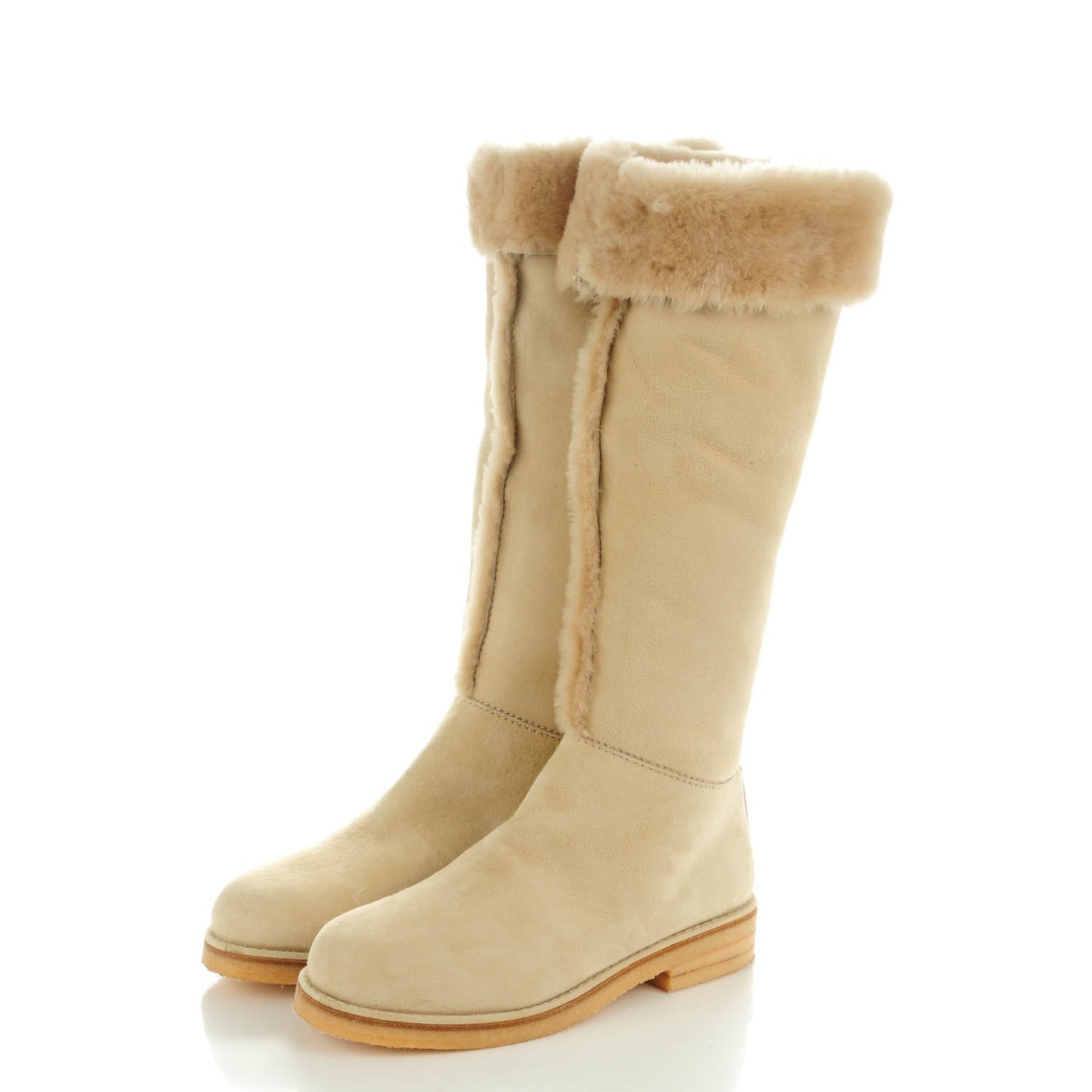 Suede Shearling Knee High Boots 38