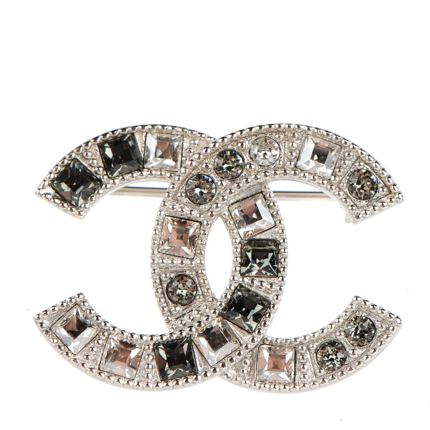 Crystal Baguette CC Brooch Grey Silver