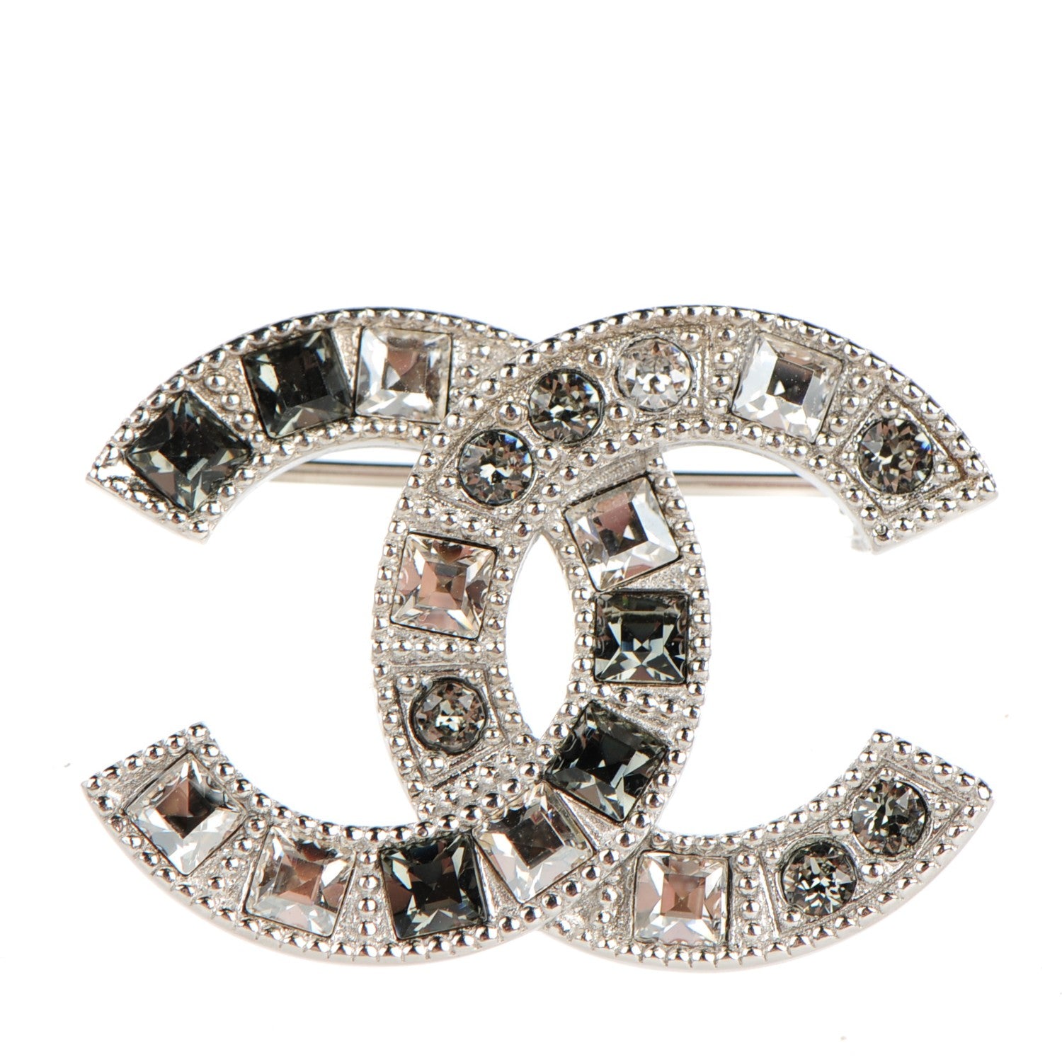 Chanel Crystal Baguette CC Brooch Grey Silver 1 of 5