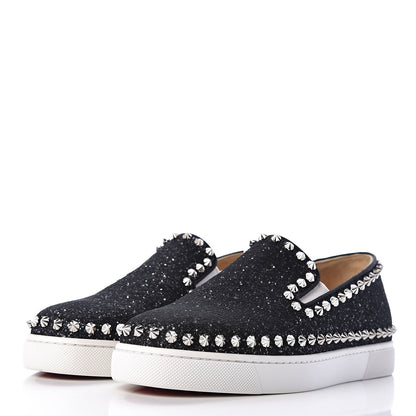 Christian Louboutin Glitter Tennis Spikes Womens Pik Boat Sneakers 37.5 Black 3 of 7