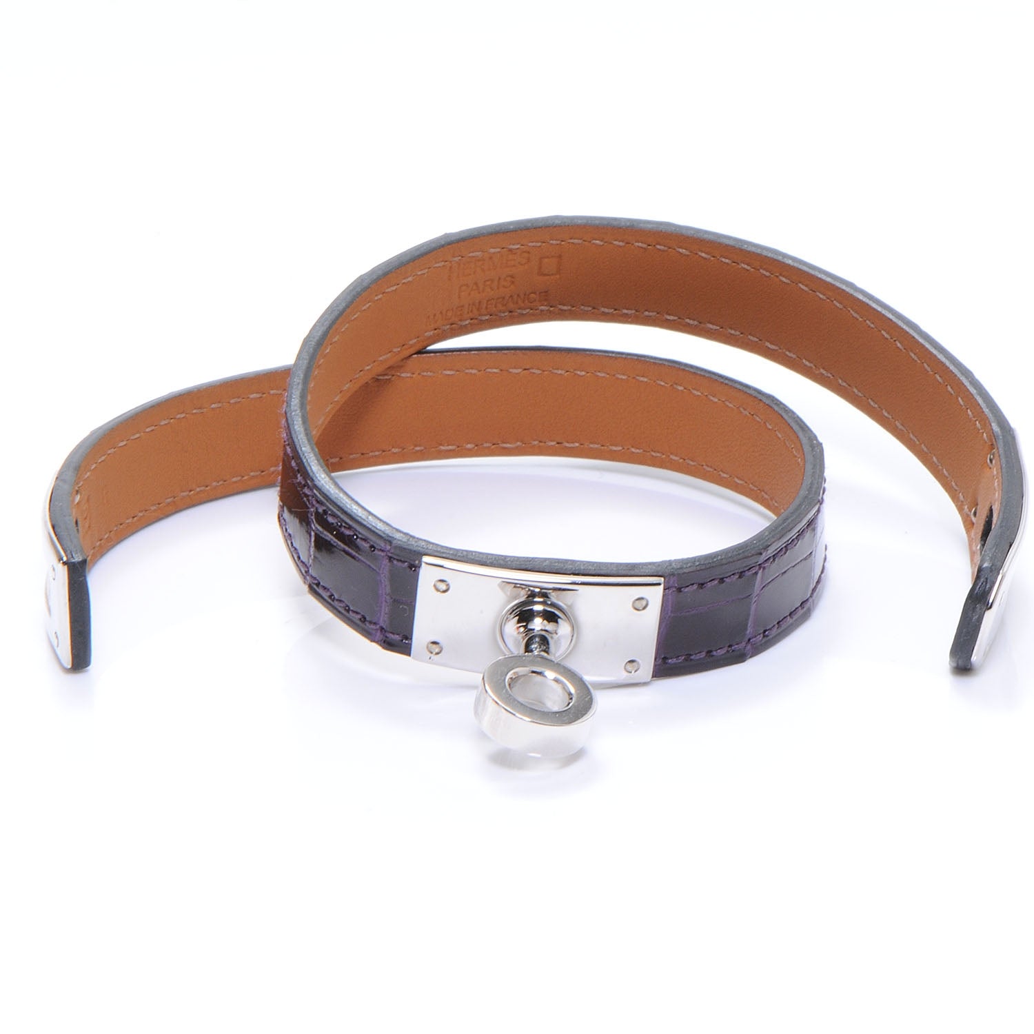 Hermes Shiny Alligator Kelly Double Tour Bracelet Small Amethyst 3 of 8