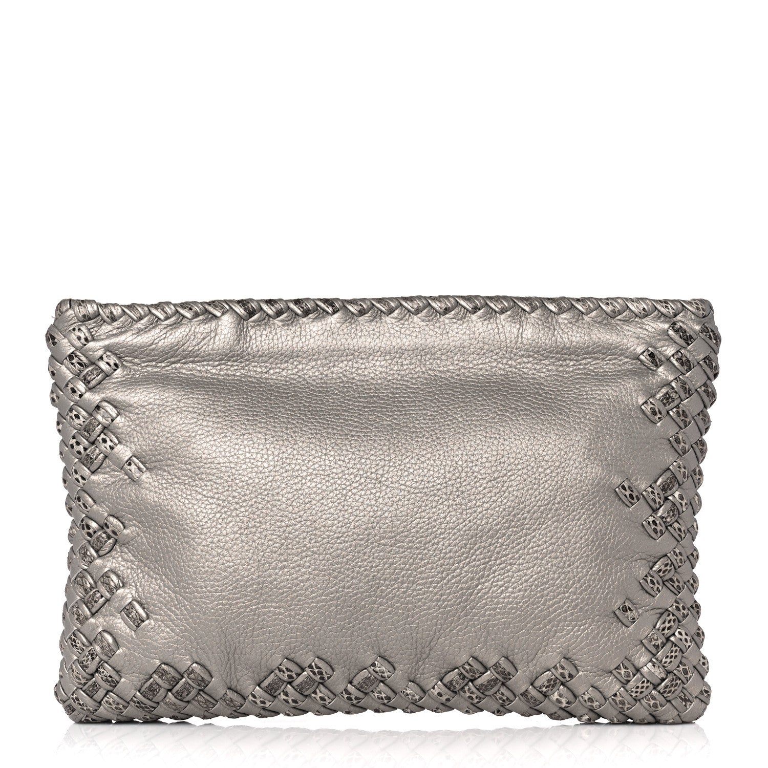 Bottega Veneta Metallic Calf Ayers Intrecciato Clutch Silver 1 of 9