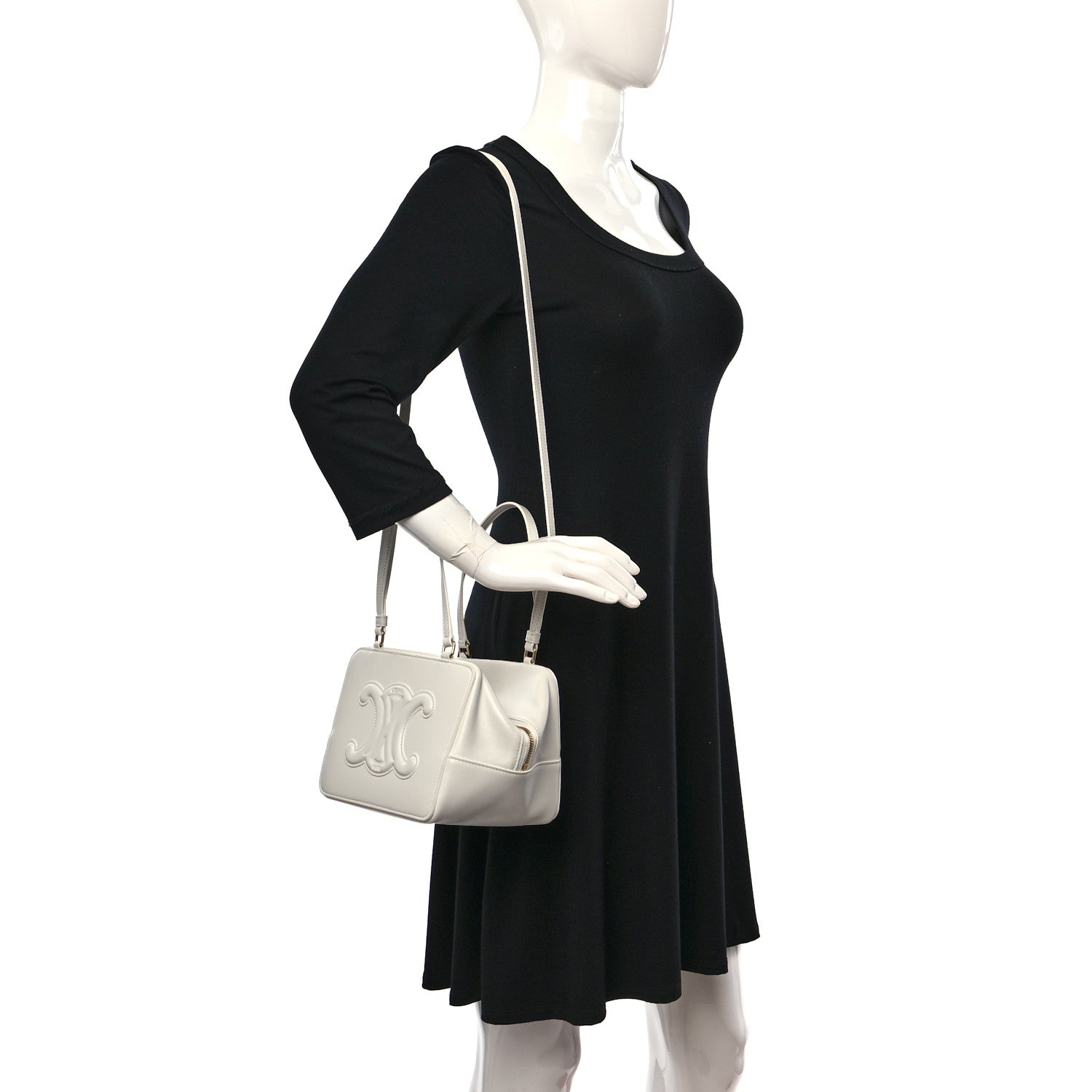 Celine Smooth Calfskin Cuir Triomphe Folded Cube Bag Arctic White 2 of 8