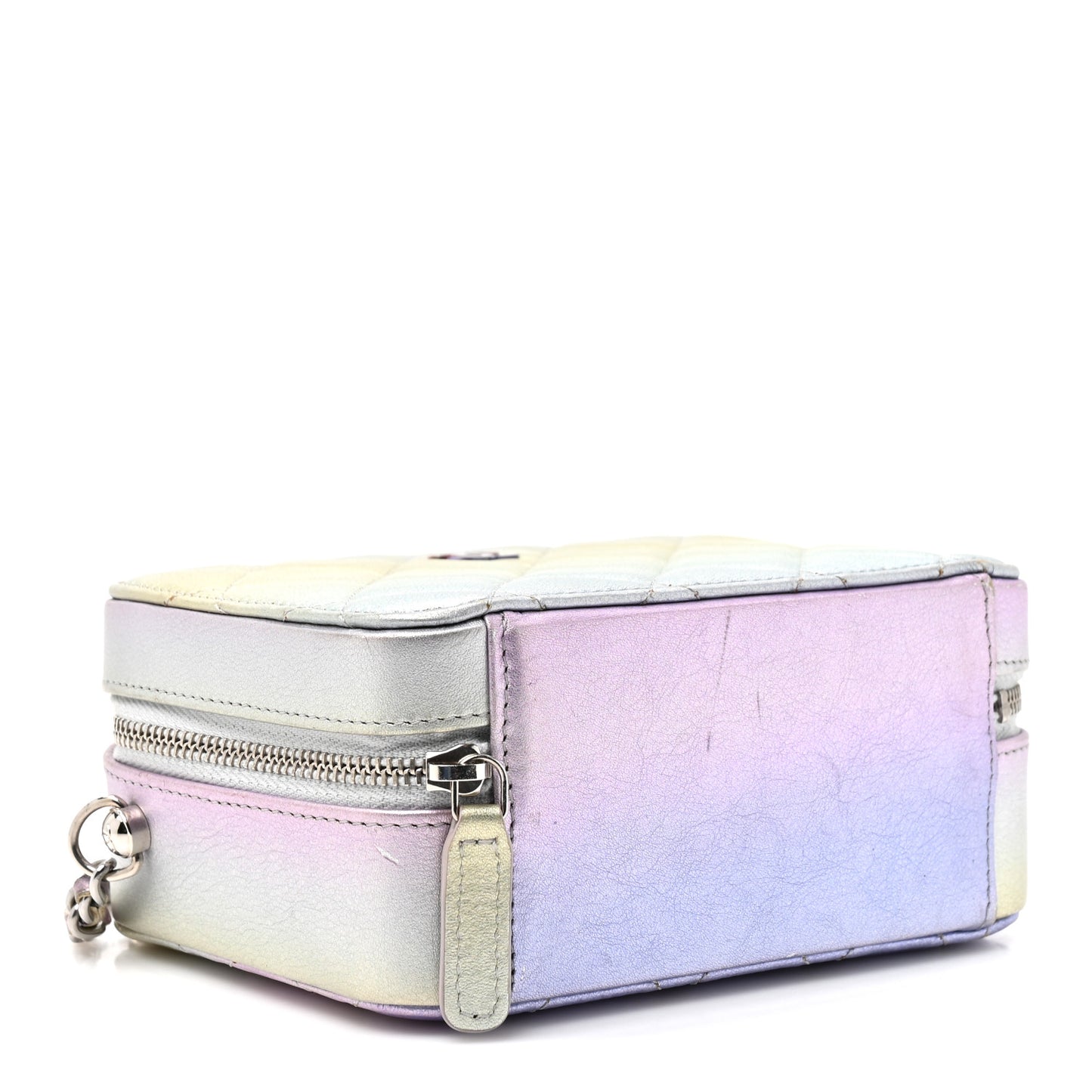 Gradient Metallic Calfskin Quilted Camera Bag Silver Blue Yellow Purple