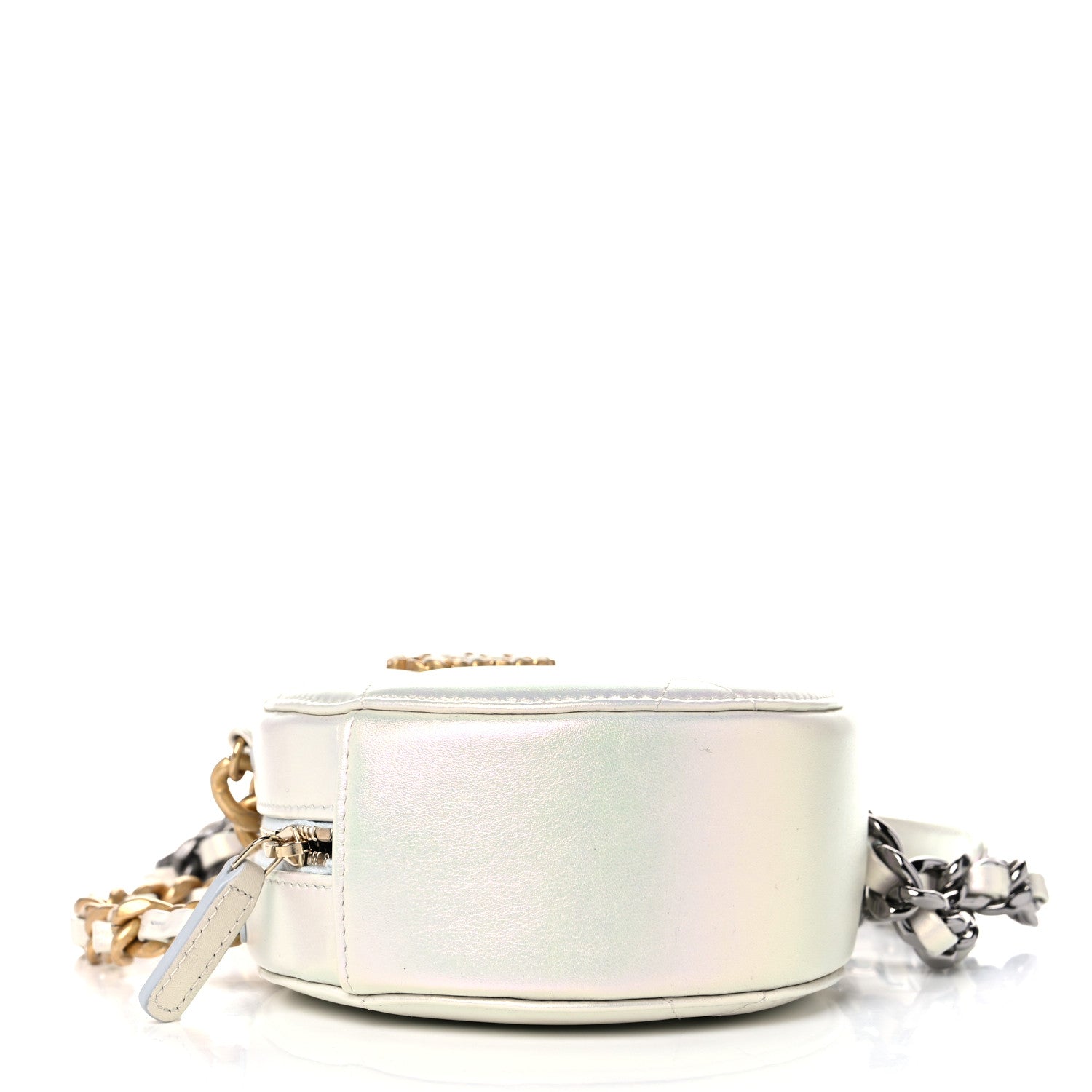Chanel Iridescent Calfskin Quilted Chanel 19 Round Clutch With Chain White 4 of 10
