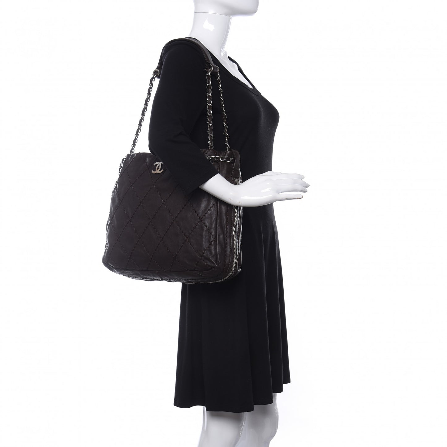 Calfskin Stitched Expandable Tote Brown