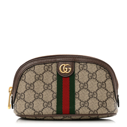 Gucci GG Supreme Monogram Textured Calfskin Web Medium Ophidia Cosmetic Case Beige Ebony New Acero 1 of 7