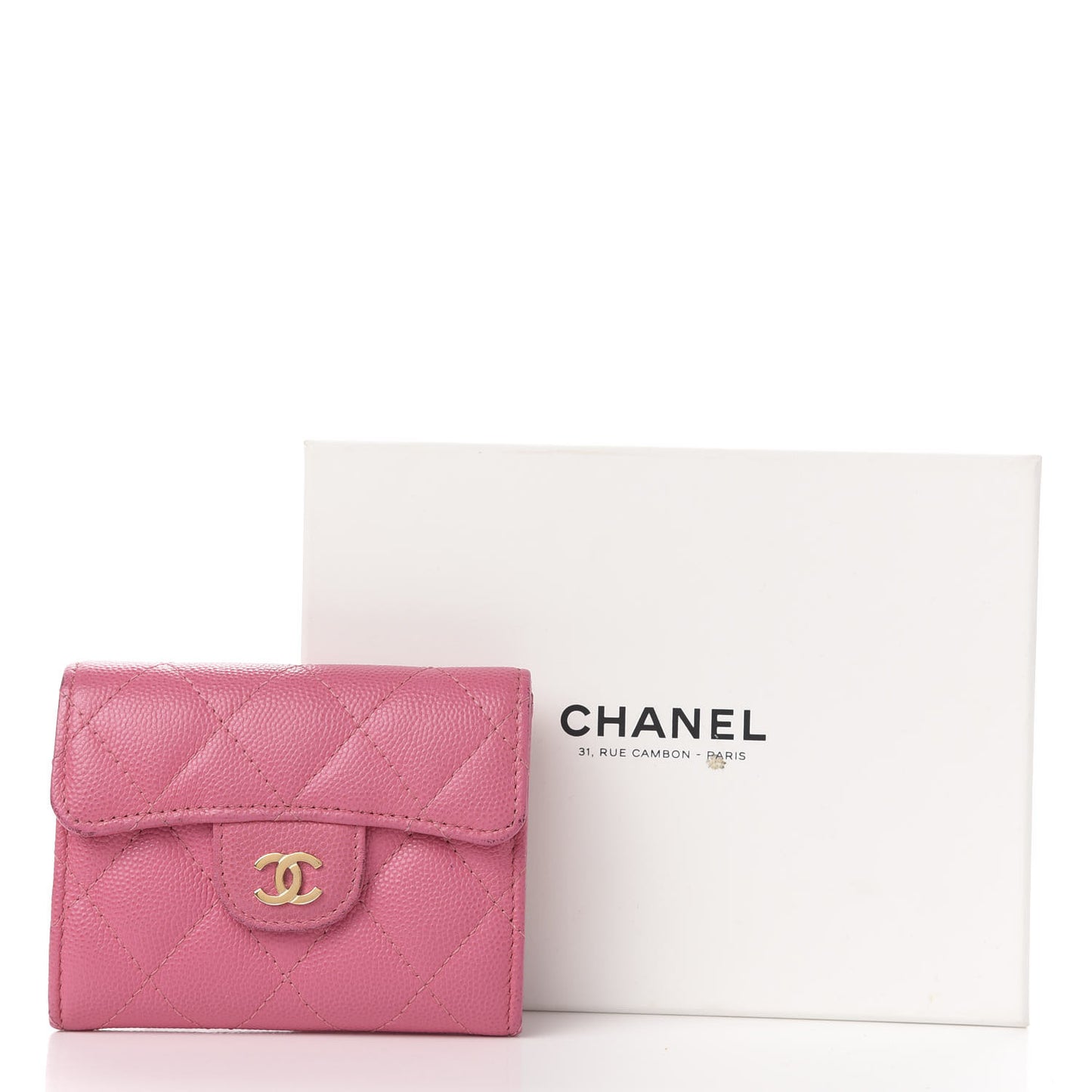 Iridescent Caviar Quilted Flap Card Holder Wallet Pink