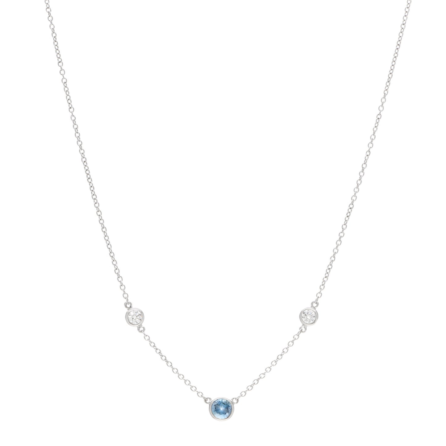 Platinum Diamond Aquamarine Color by the Yard Necklace