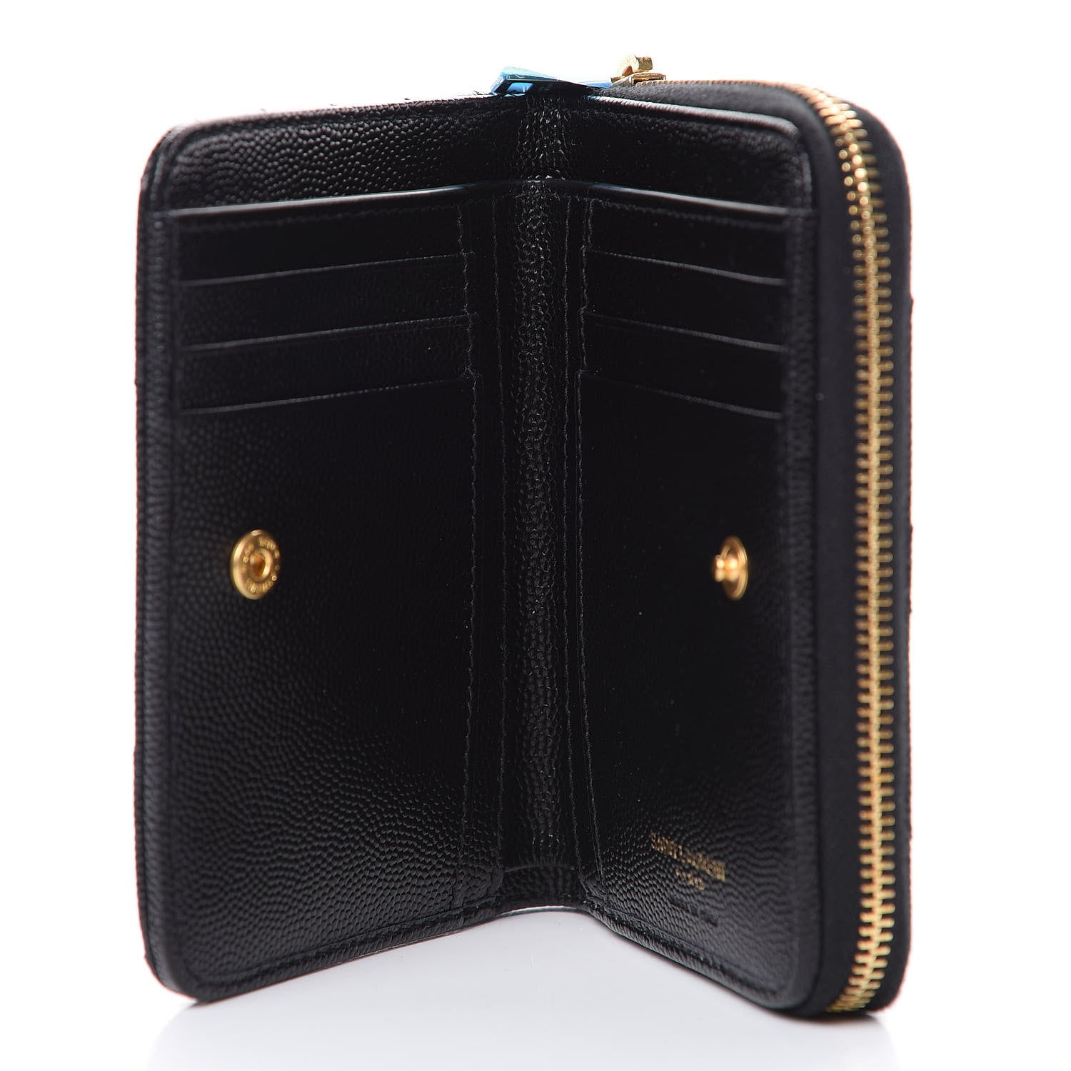 Saint Laurent Grain De Poudre Matelasse Chevron Monogram Compact Zip Around Wallet Black 4 of 8