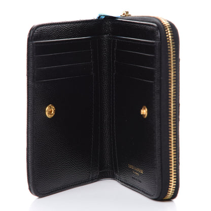Saint Laurent Grain De Poudre Matelasse Chevron Monogram Compact Zip Around Wallet Black 4 of 8