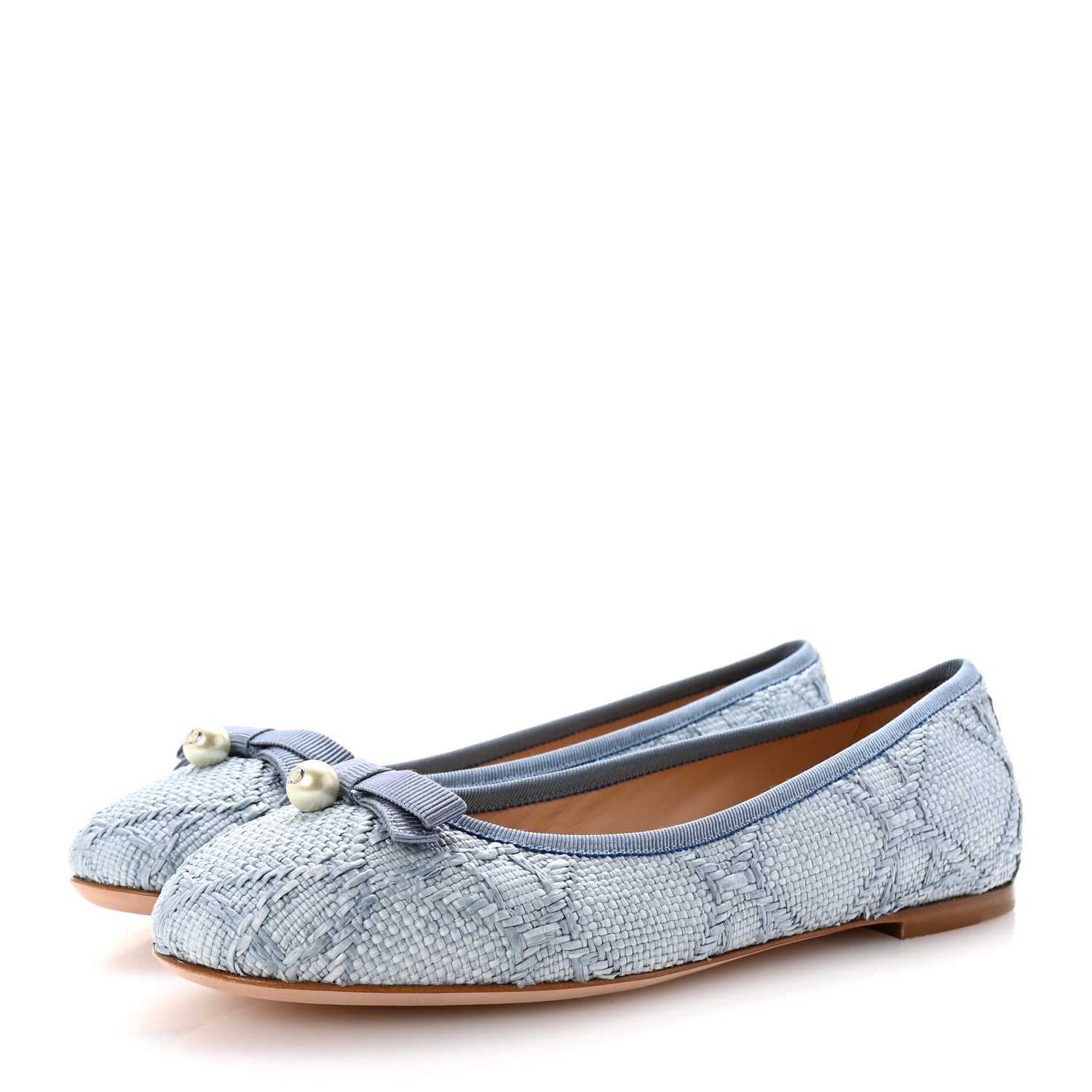 Christian Dior Raffia Cannage Ballet Flat 38 Bleu Pastel 4 of 10