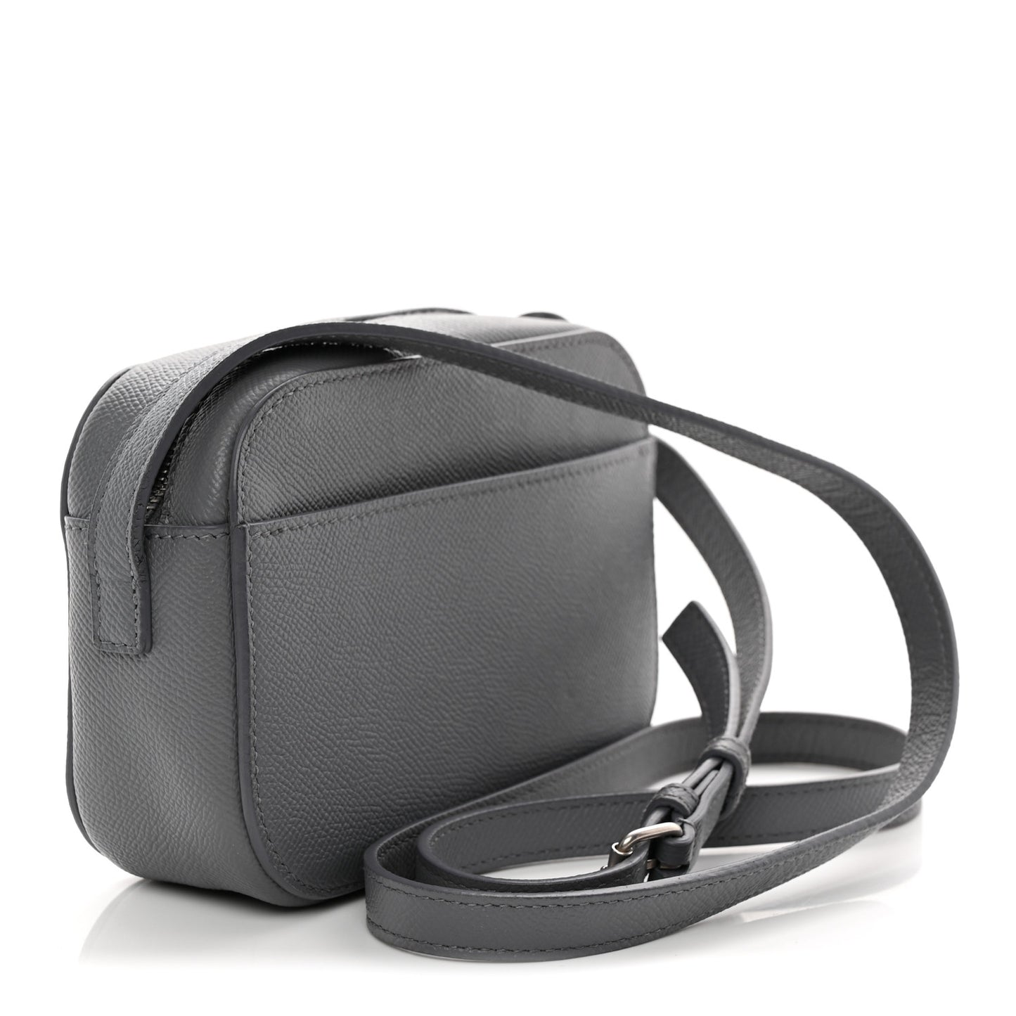 Grained Calfskin Logo XS Ville Camera Bag Gris Perle Fonce White
