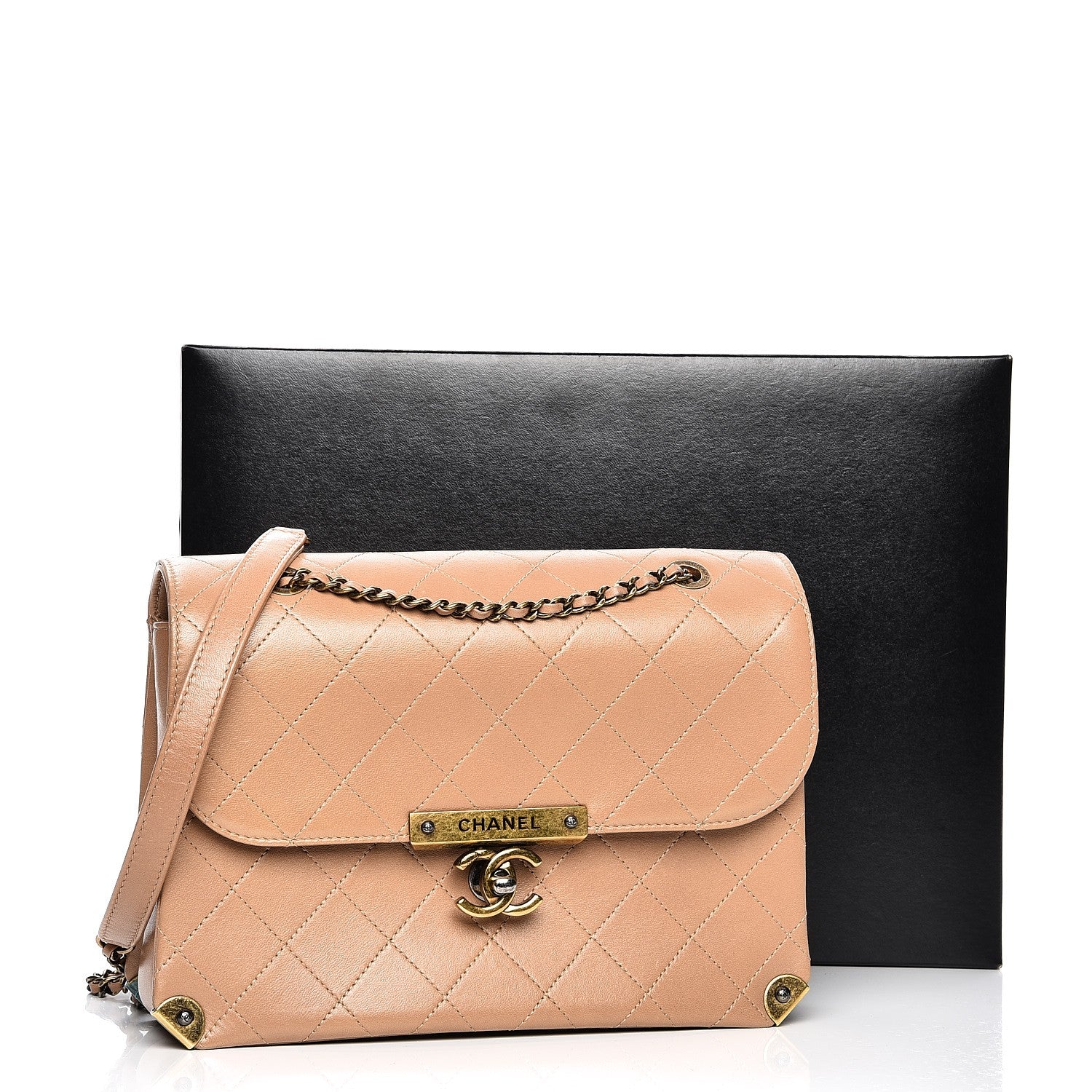 Chanel Shiny Lambskin Quilted Around The Corner Flap Beige 9 of 9