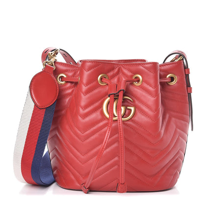 Gucci Calfskin Matelasse Sylvie Web GG Marmont Bucket Bag Hibiscus Red 1 of 8