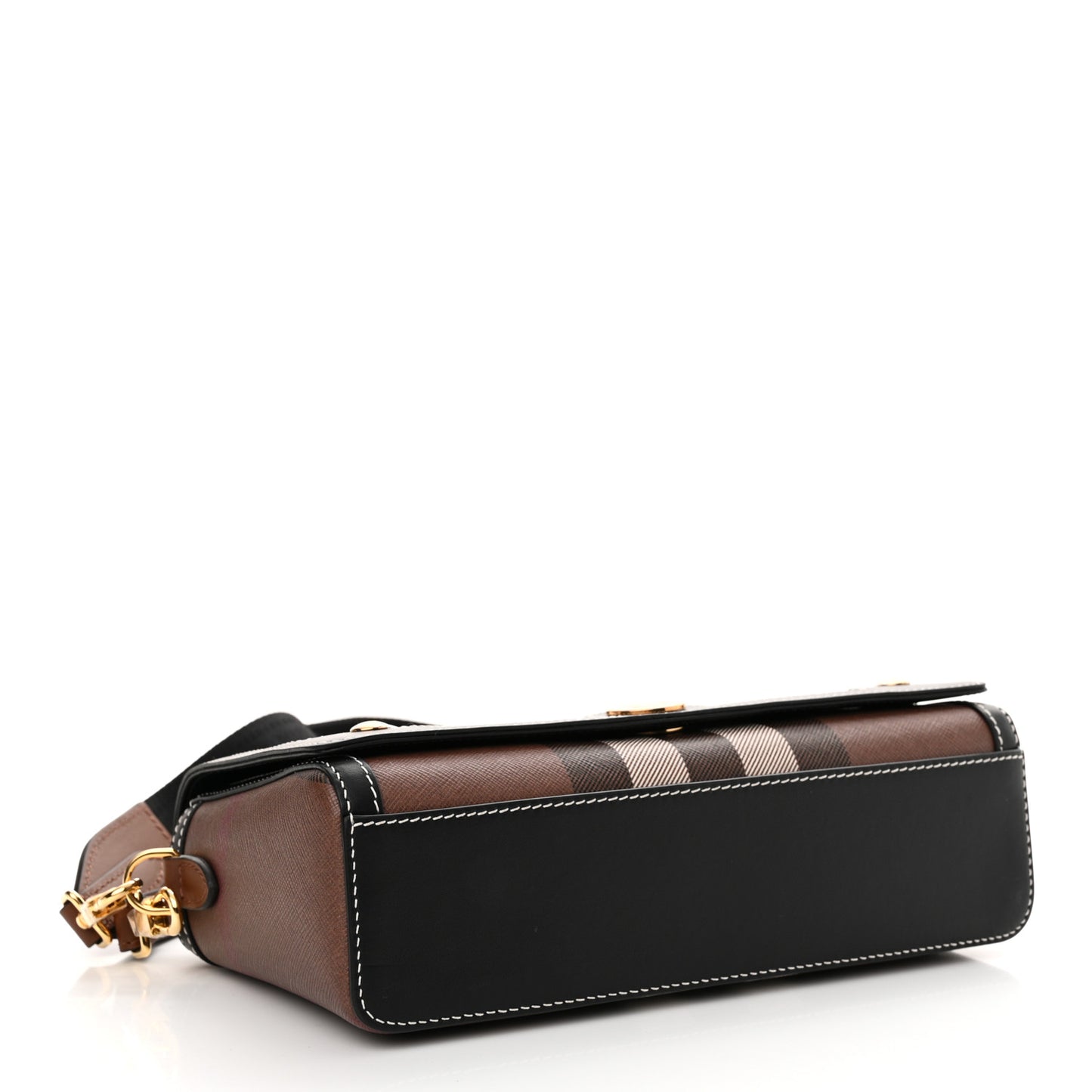 Calfskin Giant Check E-Canvas Elongated Note Crossbody Bag Dark Birch Brown