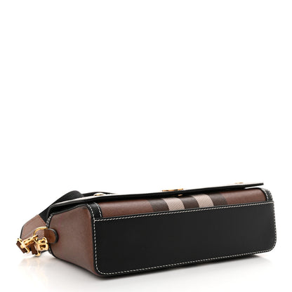 Burberry Calfskin Giant Check E-Canvas Elongated Note Crossbody Bag Dark Birch Brown 4 of 11