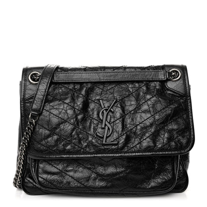Saint Laurent Crinkled Calfskin Matelasse Monogram Medium Niki Chain Satchel Black 1 of 9
