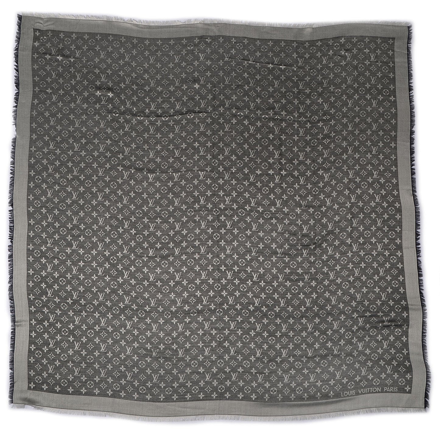 Silk Wool Monogram Denim Shawl Black