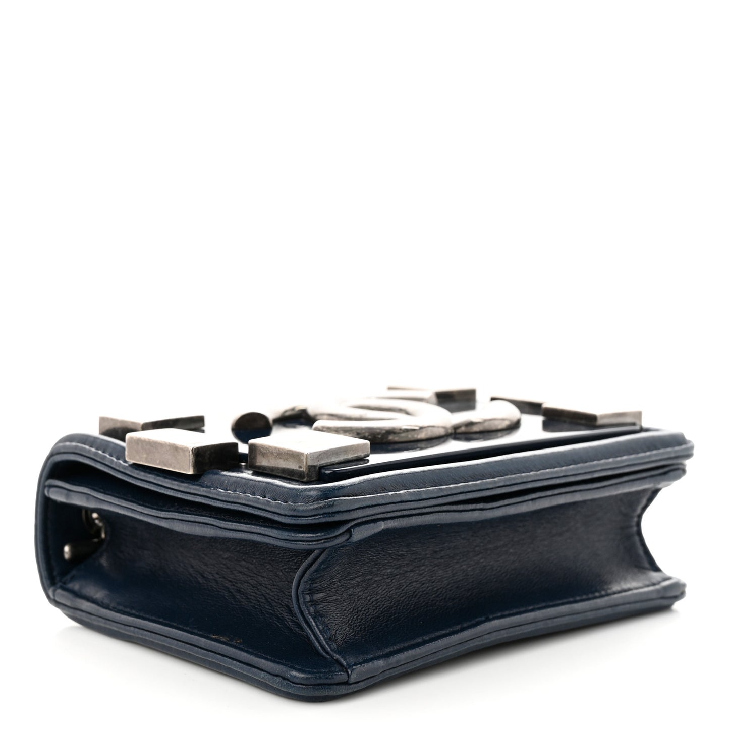 Plexiglass Lambskin Mini Boy Brick Flap Blue