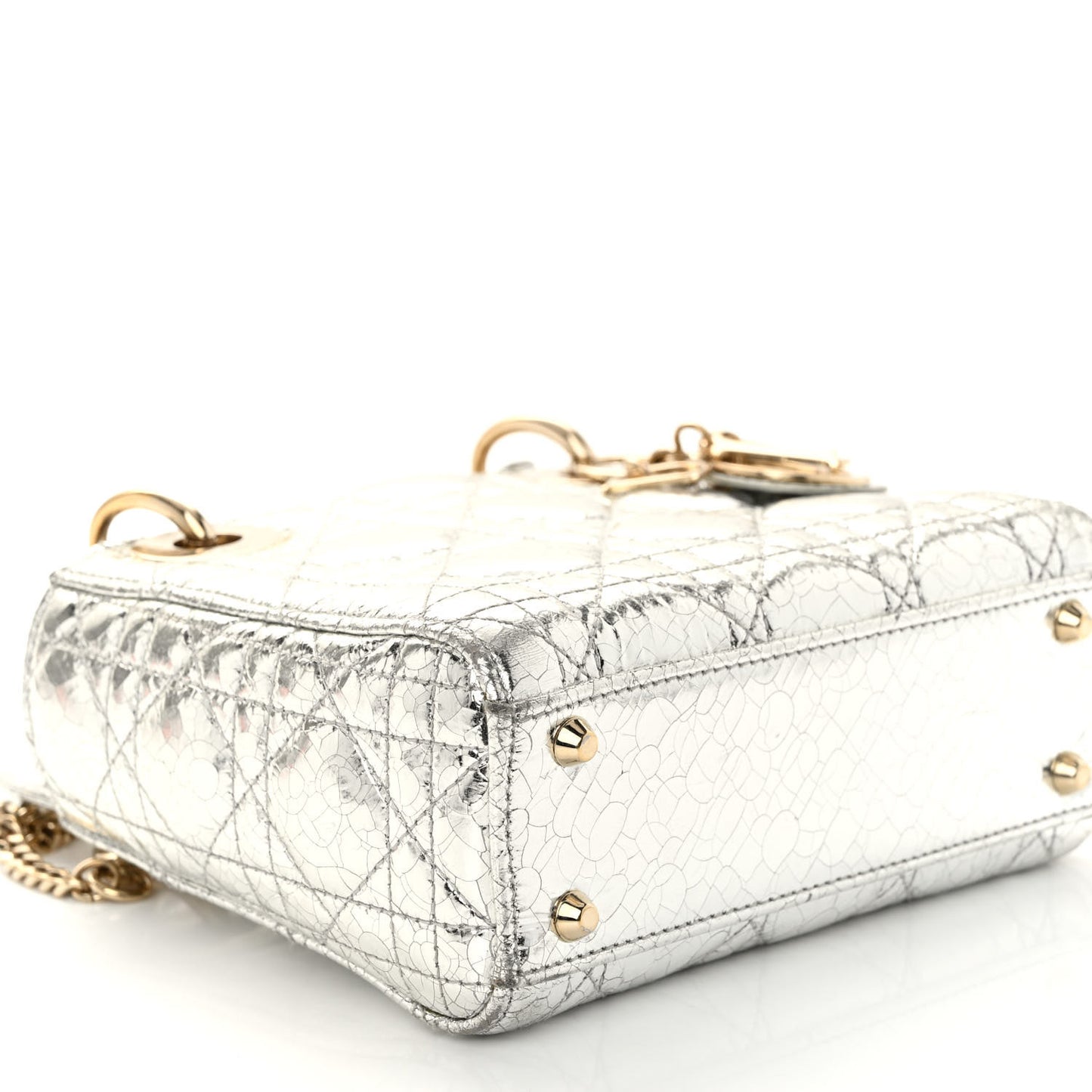 Metallic Crinkled Cannage Micro Lady Dior Silver