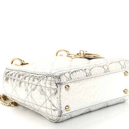 Christian Dior Metallic Crinkled Cannage Micro Lady Dior Silver 8 of 11