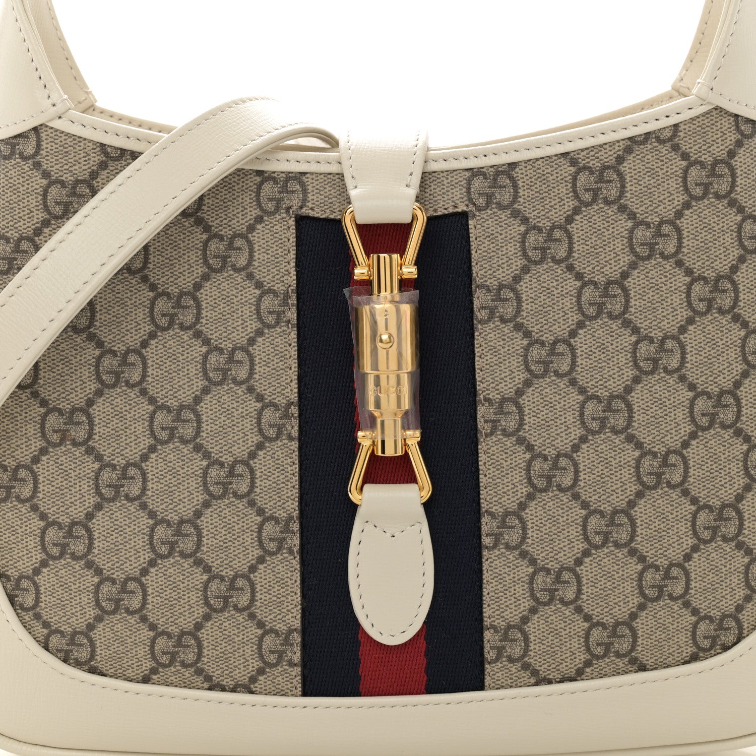Gucci GG Supreme Monogram Azalea Calfskin Web Small Jackie 1961 Hobo Beige Ebony Mystic White 5 of 11