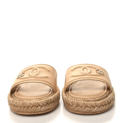 Chanel Lambskin CC Embossed Espadrille Mule Sandals 36 Beige 2 of 8