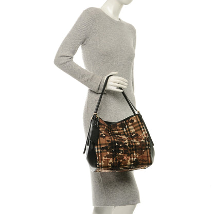 Burberry Nylon Calfskin Camouflage Check Small Canterbury Tote Black 2 of 6