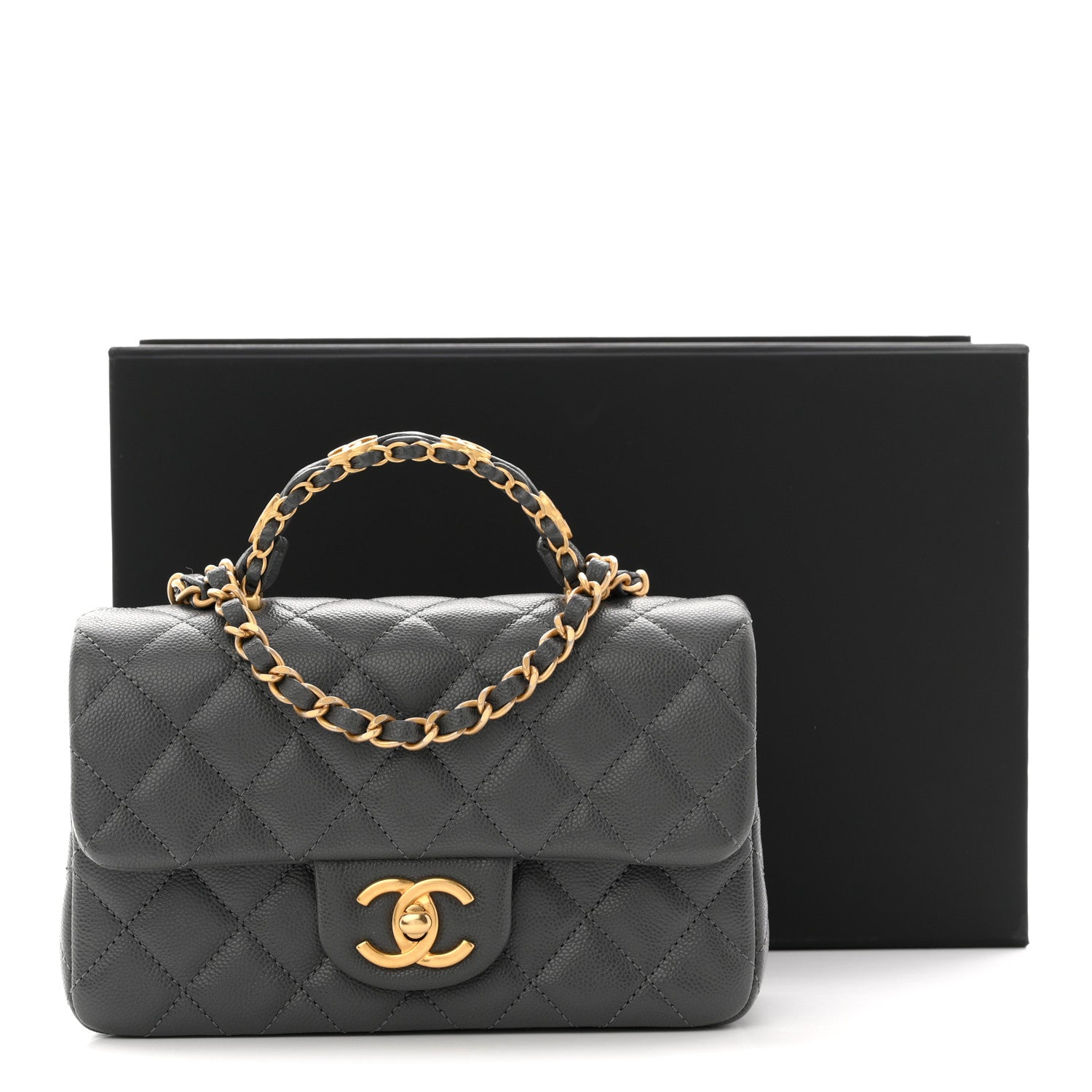 Chanel Caviar Quilted Mini Handy CC Flap Grey 11 of 11