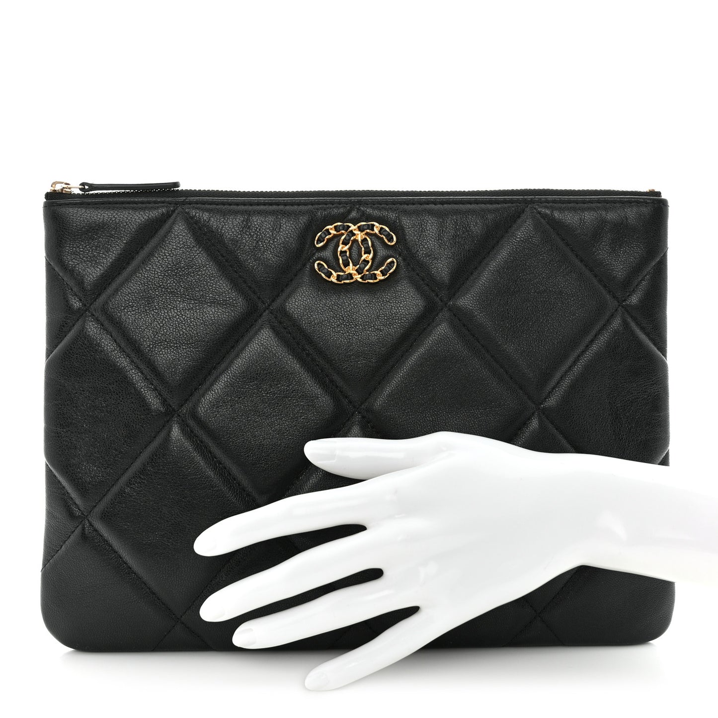 Goatskin Quilted Large Chanel 19 Cosmetic Case Black