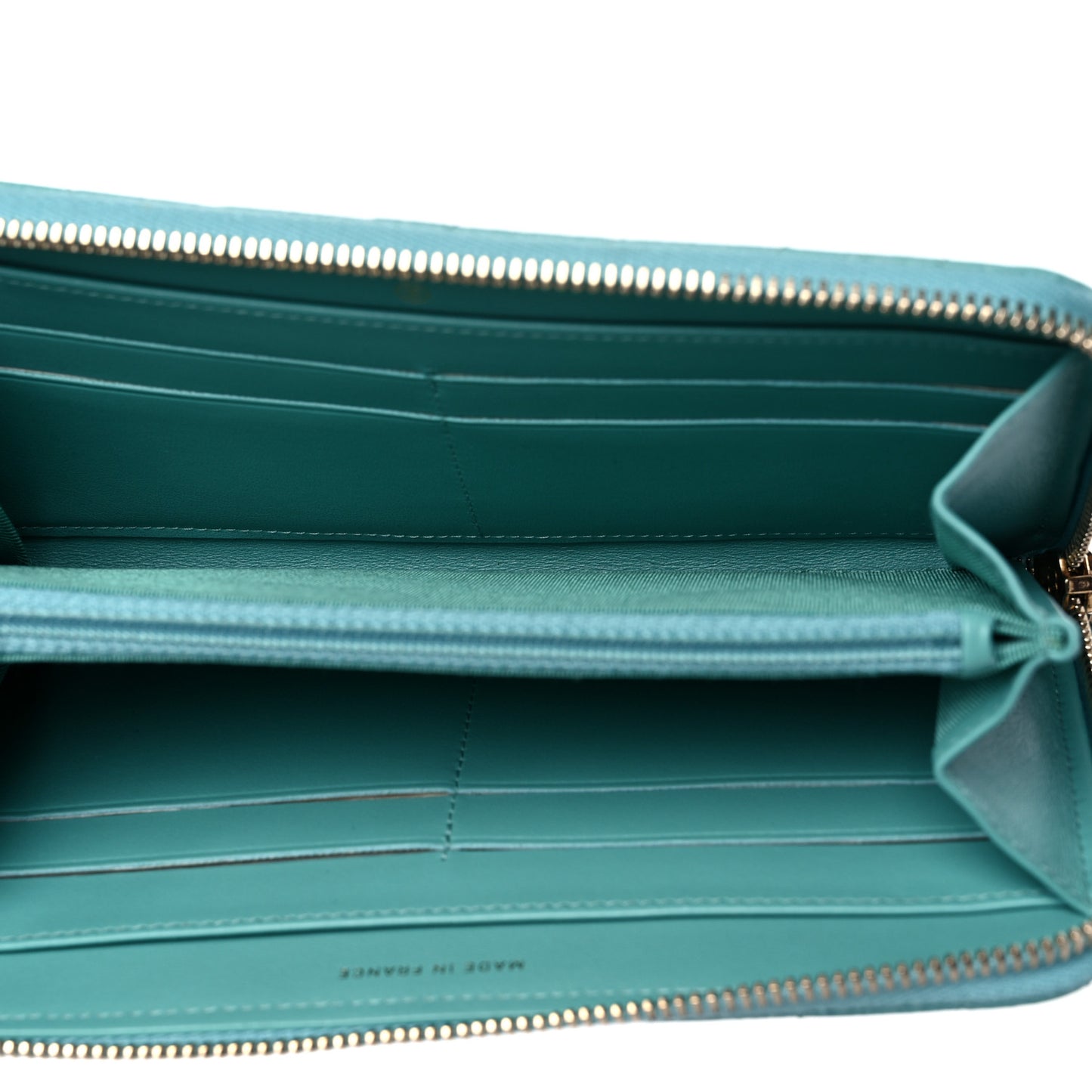 Caviar Chevron Large Gusset Zip Around Wallet Turquoise