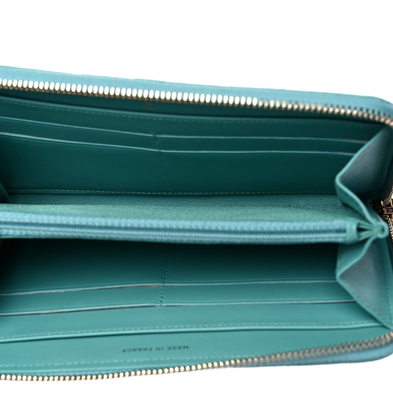 Chanel Caviar Chevron Large Gusset Zip Around Wallet Turquoise 5 of 9