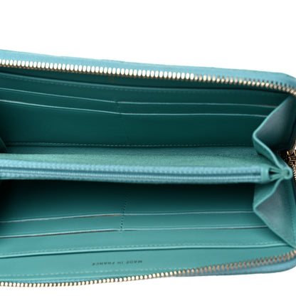 Chanel Caviar Chevron Large Gusset Zip Around Wallet Turquoise 5 of 9