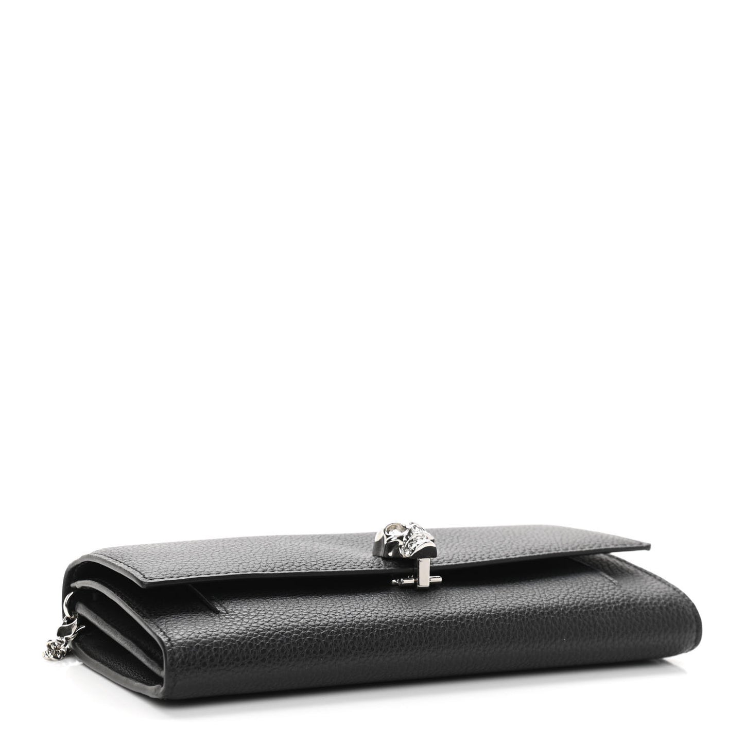 Pebbled Calfskin Skull Wallet on Chain Black