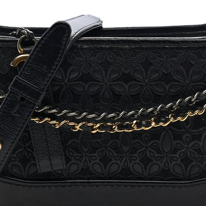 Chanel Calfskin Wool Felt Embossed Small Gabrielle Logo Hobo Black 7 of 9