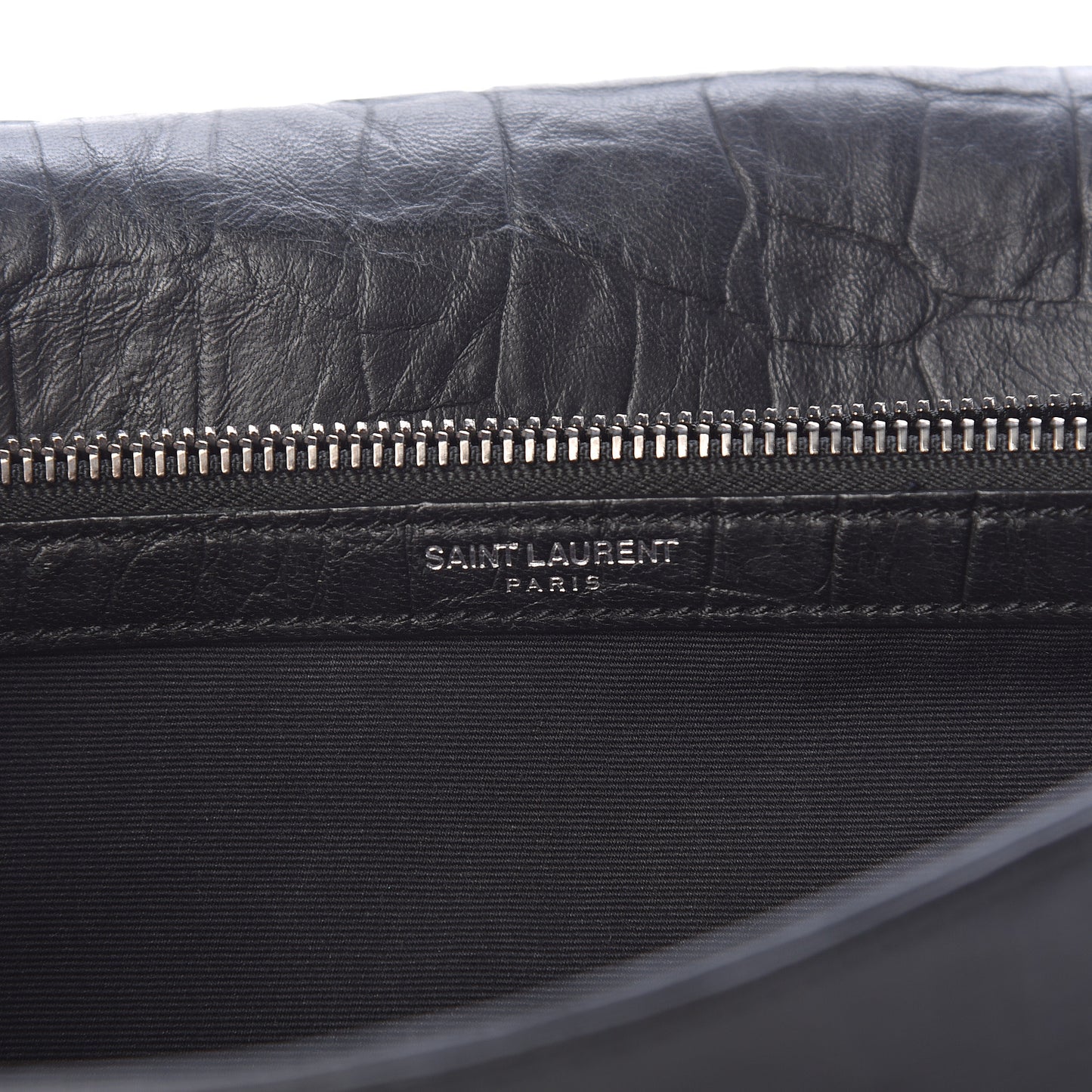 Calfskin Crocodile Embossed Medium West Hollywood Monogram Fold-Over Black