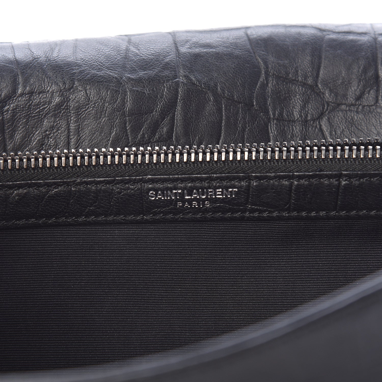 Saint Laurent Calfskin Crocodile Embossed Medium West Hollywood Monogram Fold-Over Black 9 of 16