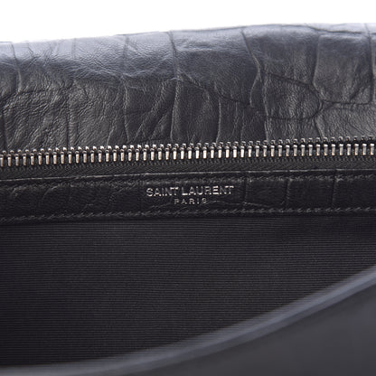 Saint Laurent Calfskin Crocodile Embossed Medium West Hollywood Monogram Fold-Over Black 9 of 16