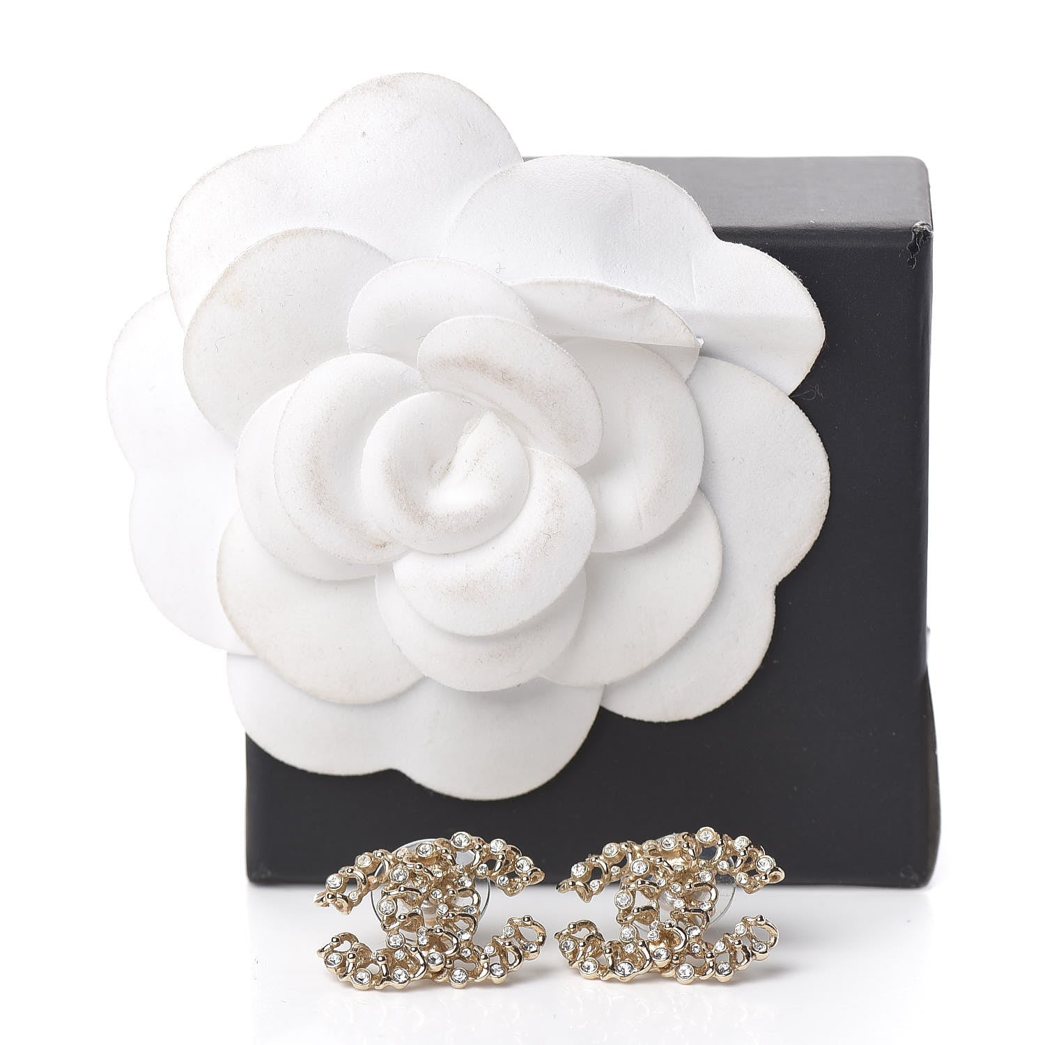 Chanel Crystal Pearls Coronation CC Earrings Gold 5 of 5