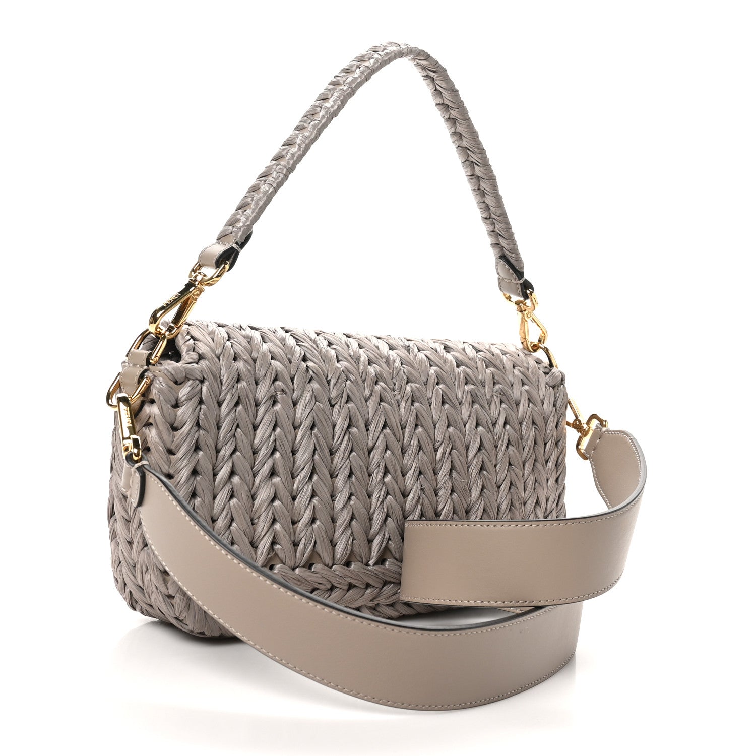 Fendi Paglia Vitello Grace FF Woven Baguette Tortora 3 of 9