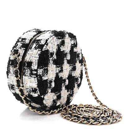 Chanel Tweed Quilted Round Clutch With Chain Black Ecru White 4 of 11