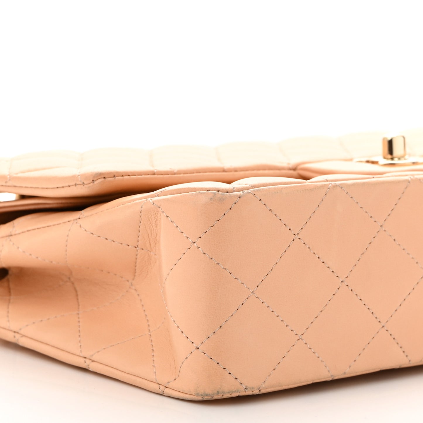 Lambskin Quilted Medium Double Flap Beige