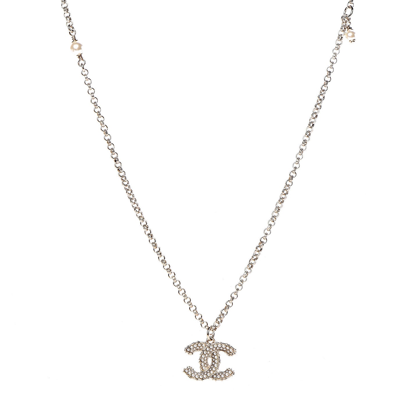 Pearl CC Pendant Necklace Golden Pearly White