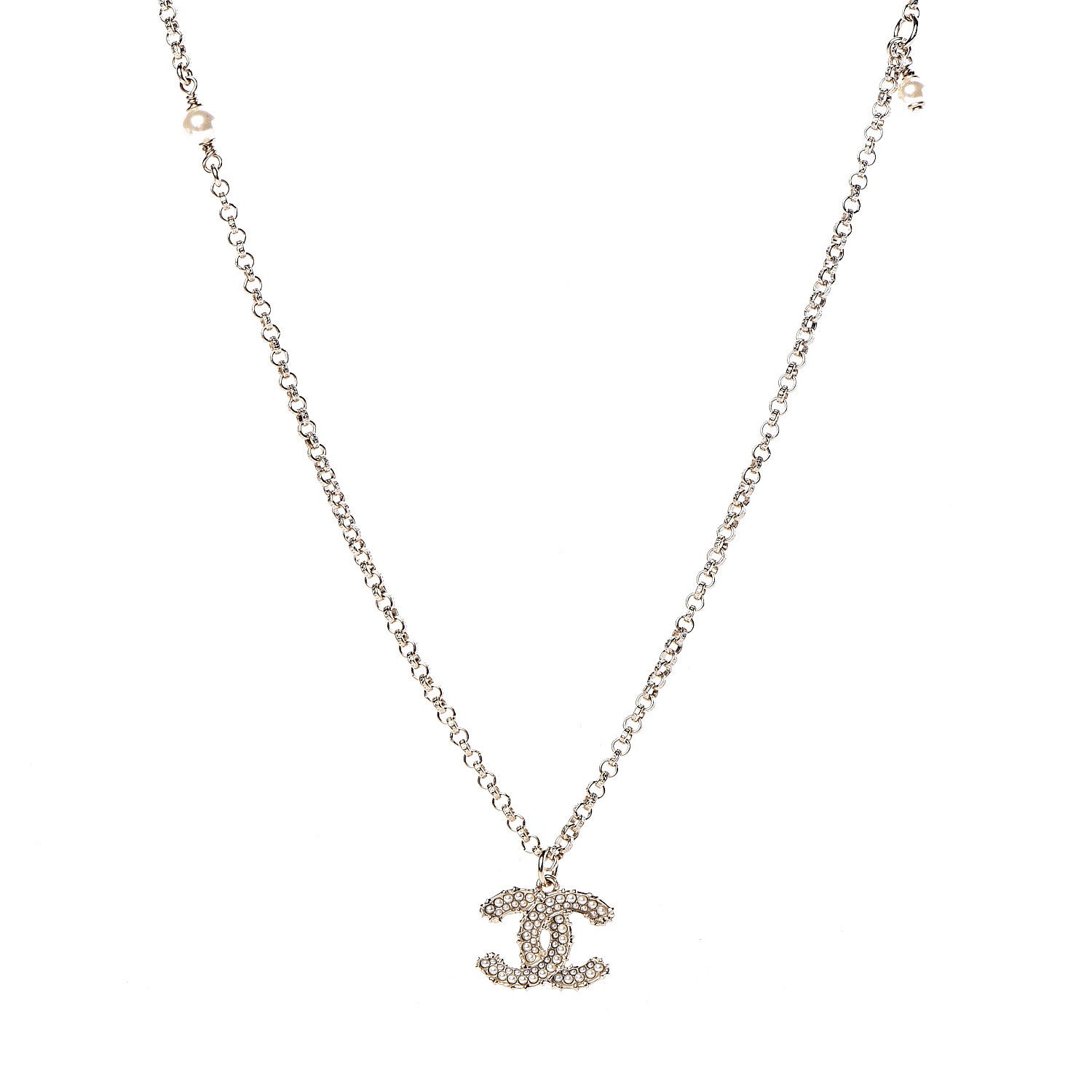 Chanel Pearl CC Pendant Necklace Golden Pearly White 1 of 5